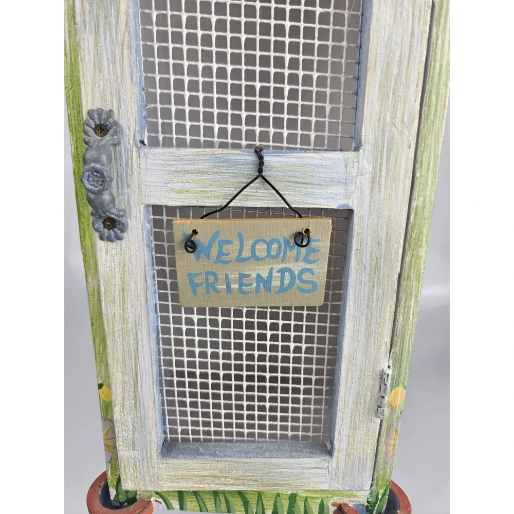Cottage Birdhouse Tabletop Cabinet Wire Mesh‎ Welcome Friends